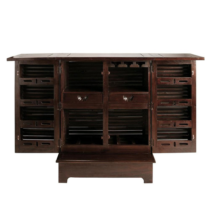 Translation missing: en.Mango Wood Peetz Royal Stylish Bar Cabinet with Wine Glass Storage for Living Room | Chestnut Finish 