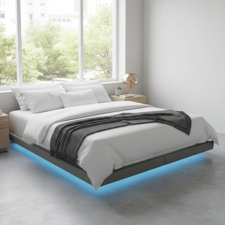 Translation missing: en.Cowen Floating Bed Frame with LED Lights Metal Slats Underbed Storage Space No Box Spring 