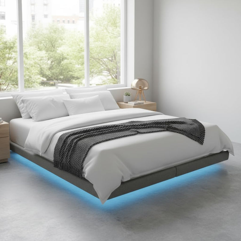 Cowen Floating Bed Frame with LED Lights Metal Slats Underbed Storage Space No Box Spring 