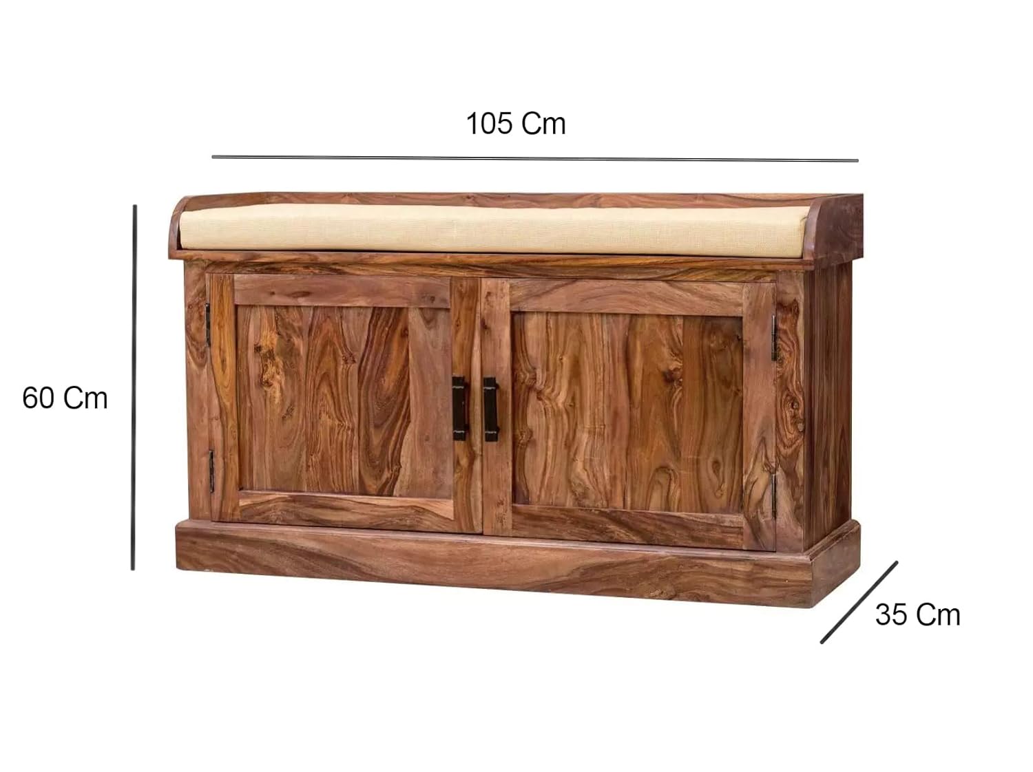 Wooden Multipurpose Cupboard & Shoe Rack – Spacious Storage Cabinet with Seating for Home, Entryway & Living Room (Large, Teak Finish) 