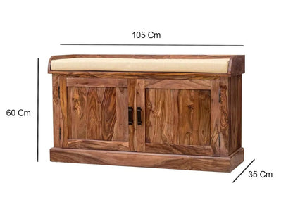 Wooden Multipurpose Cupboard & Shoe Rack – Spacious Storage Cabinet with Seating for Home, Entryway & Living Room (Large, Teak Finish) 