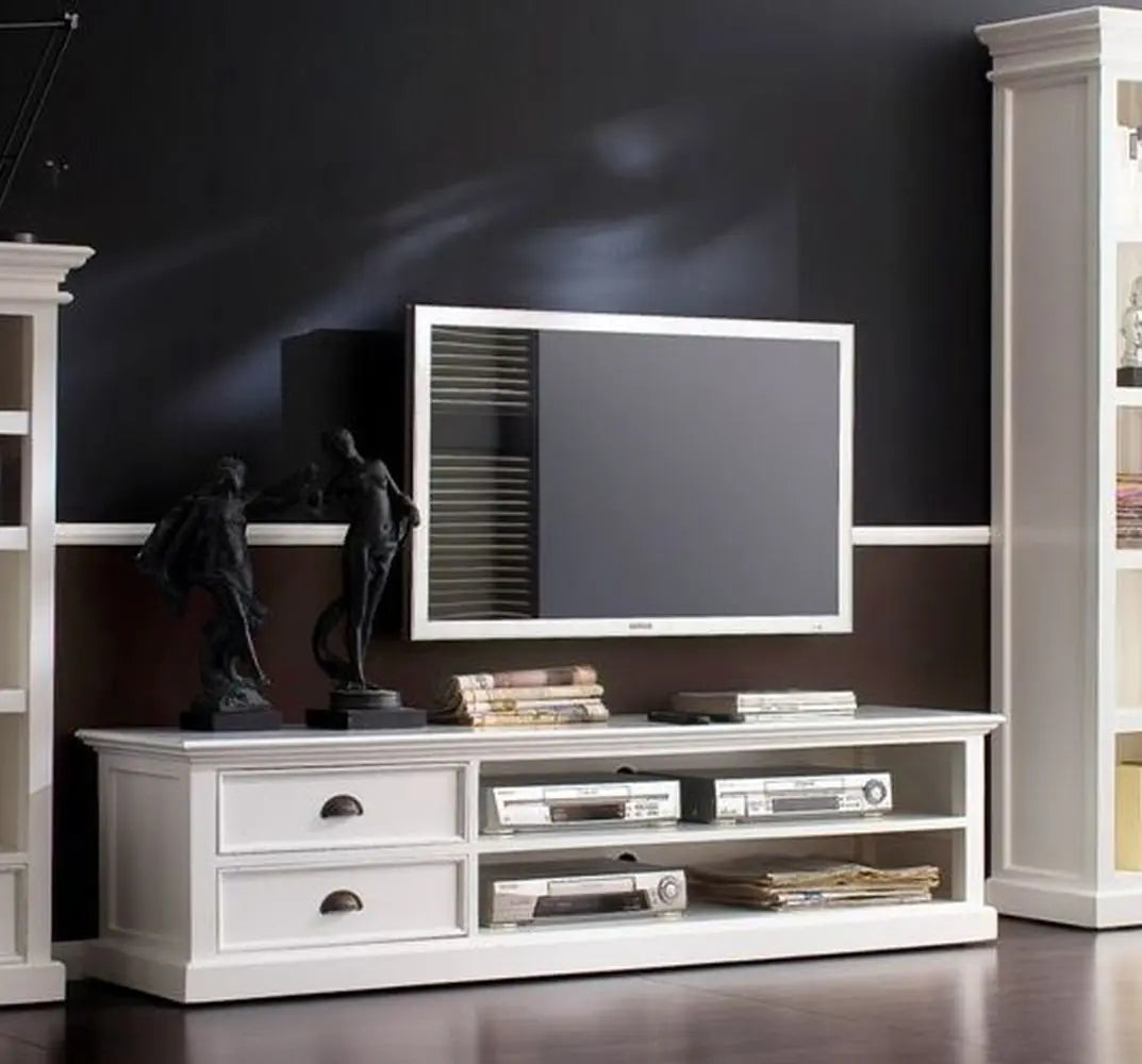 Mango Wood Pius Large TV Stand Cabinet for Home | TV Unit for Living Room | White Finish 