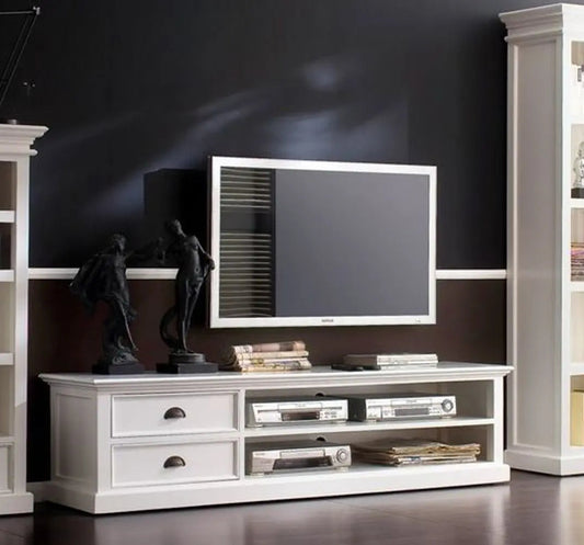 Mango Wood Pius Large TV Stand Cabinet for Home | TV Unit for Living Room | White Finish 