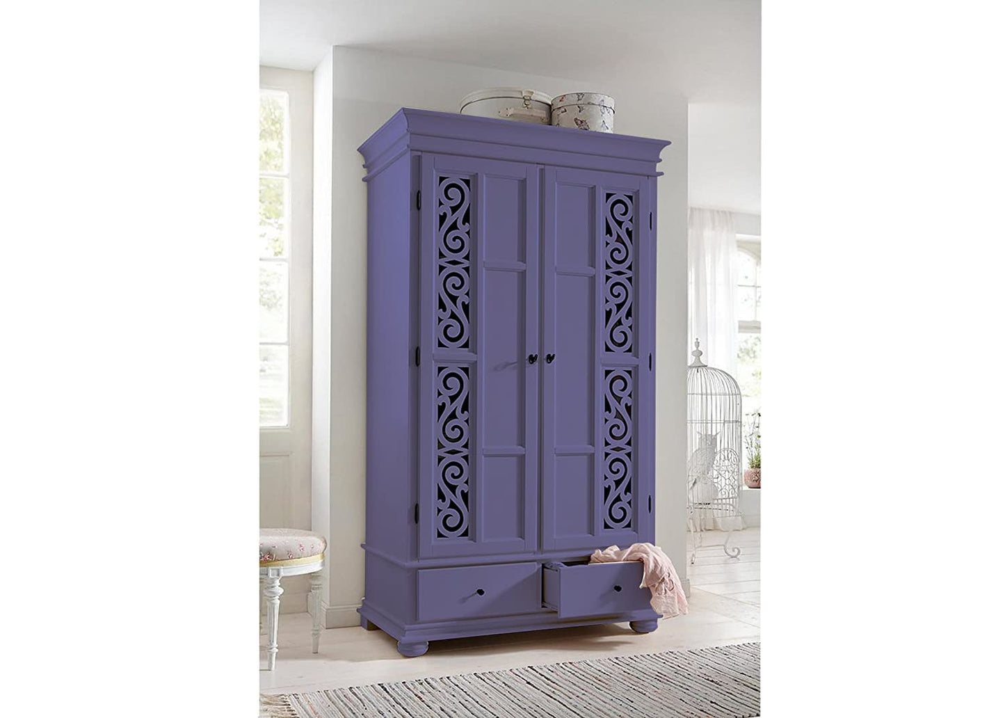 Mango Wood Multipurpose Storage 2-Door Porto Wardrobe Almirah for Bedroom | Emperor 