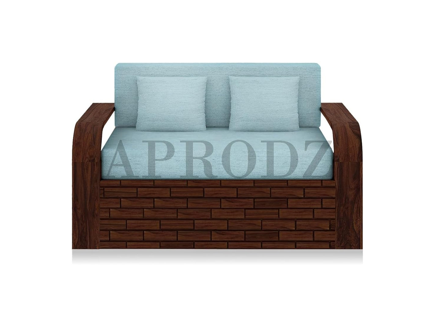 Sheesham Wood Sofa Cum Bed, 2 Seater with Turquoise Upholstery (75 x 51 x 30 Inch)