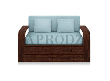 Sheesham Wood Sofa Cum Bed, 2 Seater with Turquoise Upholstery (75 x 51 x 30 Inch)
