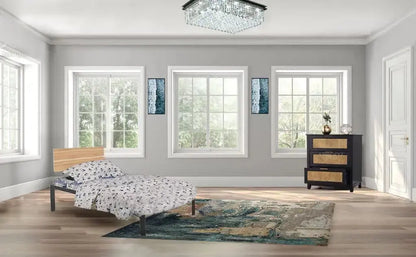 Single Size Bed Without Storage for Home & Living Room Cot Bed Furniture (Light Mahogany + Black Powdercoated Finish) 