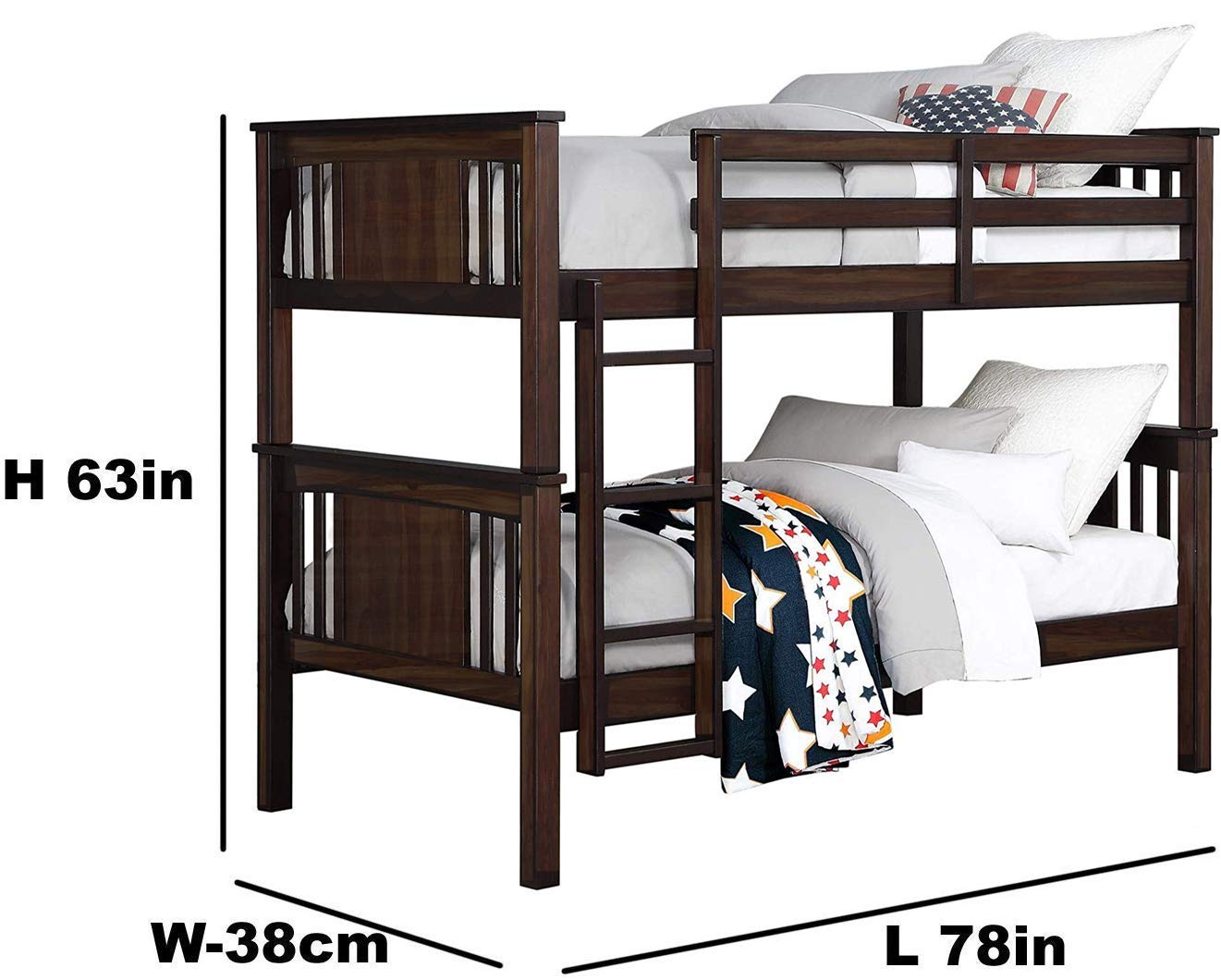 APRODZ Sheesham Wood Beerar Kids Bunk Beds with Ladder for Bedroom | Brown Finish