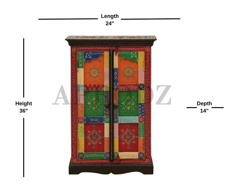 Wooden Handpainted Storage Cabinet for Living Room (Multicolor) 