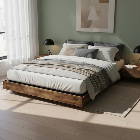 Cowen Floating Bed Frame with LED Lights Metal Slats Underbed Storage Space No Box Spring 