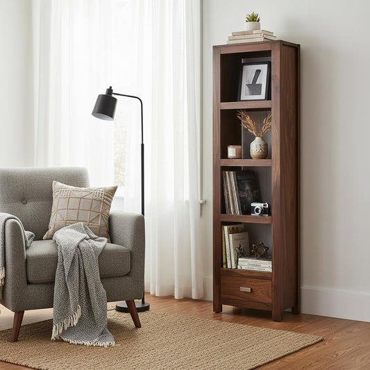 Bookshelf | Sheesham Wood Wooden Storage Organizer | Shelves Bookcase Rustic Durable, Stylish & Compact Design for Home, Office & Living Room | Furniture Organizer Elegant Finish (Brown 2)