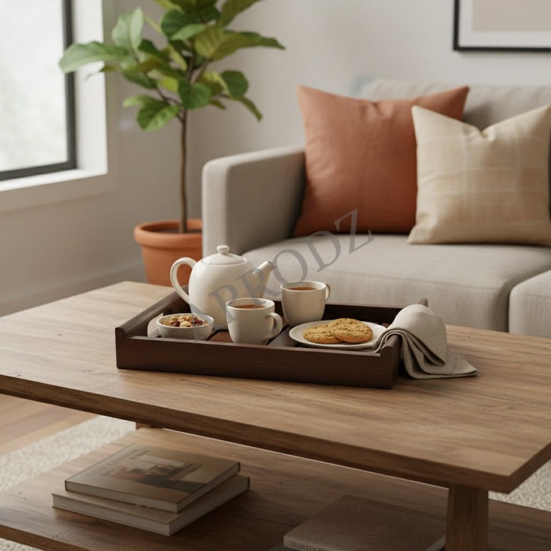 Solid Wood Decorative Serving Tray – Antique Touch Rectangular Wooden 