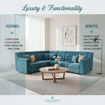 Shaped Sectional 6-Seater Sofa with Tufted Back Padded Armrest Perfect Fabric Corner Sofa 