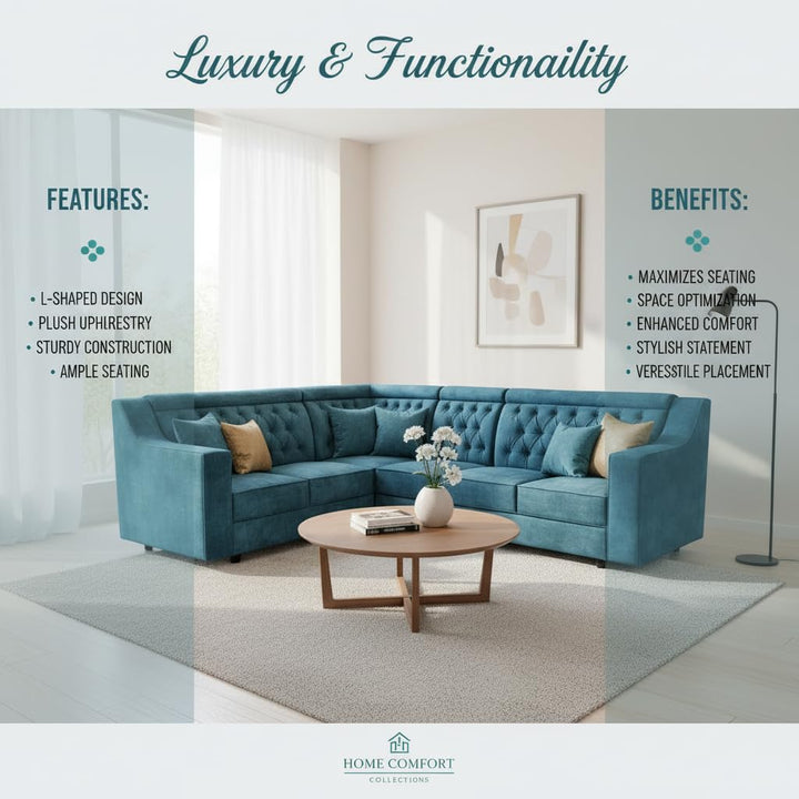 Translation missing: en.Shaped Sectional 6-Seater Sofa with Tufted Back Padded Armrest Perfect Fabric Corner Sofa 