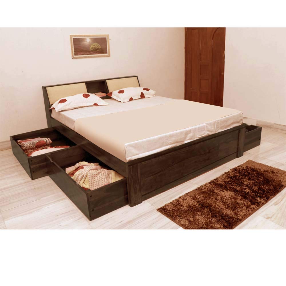 APRODZ Sheesham Wood Allure Bed with Storage (King Size, Honey Finish)