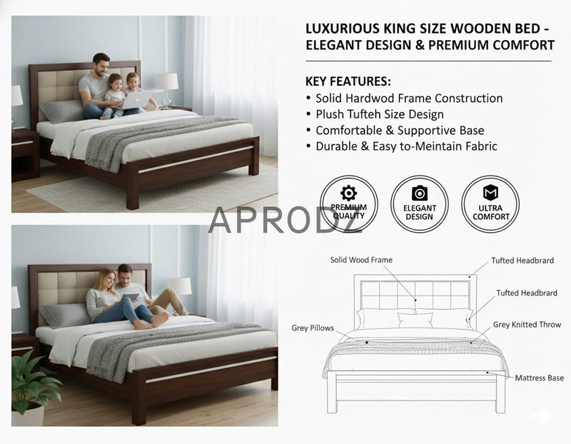 Modern Upholstered Platform Bed Frame with Tufted Headboard, Sturdy Wooden Slat Support, Noise-Free Design, Premium Fabric, Bedroom Furniture - Dark Brown 