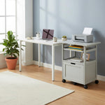 APRODZ Pipro Acacia Wood Multipurpose Office Table and Kitchen Trolley Cart with Storage Cabinet Rolling Utility Table for Home, Office, Kitchen and Dining Room 
