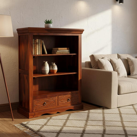 Bookshelf | Sheesham Wood Wooden Storage Organizer | Shelves Bookcase Rustic Durable, Stylish & Compact Design for Home, Office, Living Room | Furniture Organizer Elegant Finish (Honey Oak) | Elegant finish bookcase