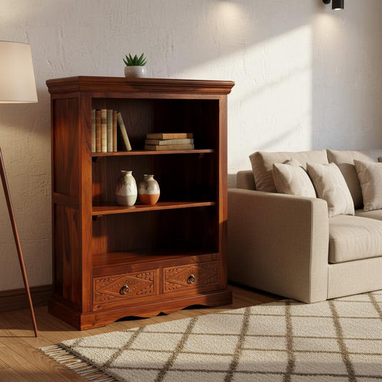 Translation missing: en.Bookshelf | Sheesham Wood Wooden Storage Organizer | Shelves Bookcase Rustic Durable, Stylish &amp; Compact Design for Home, Office, Living Room | Furniture Organizer Elegant Finish (Honey Oak) | Elegant finish bookcase 