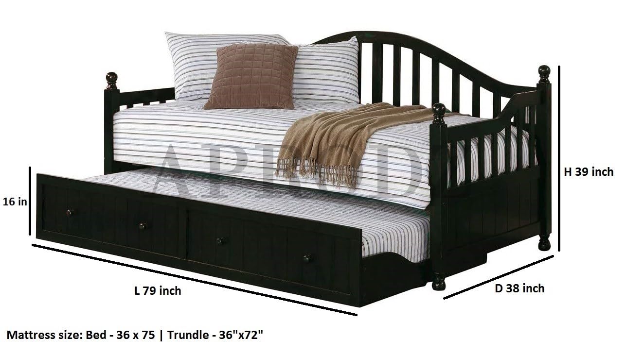 Drummo Sheesham Wood Daybed with Trundle Bed