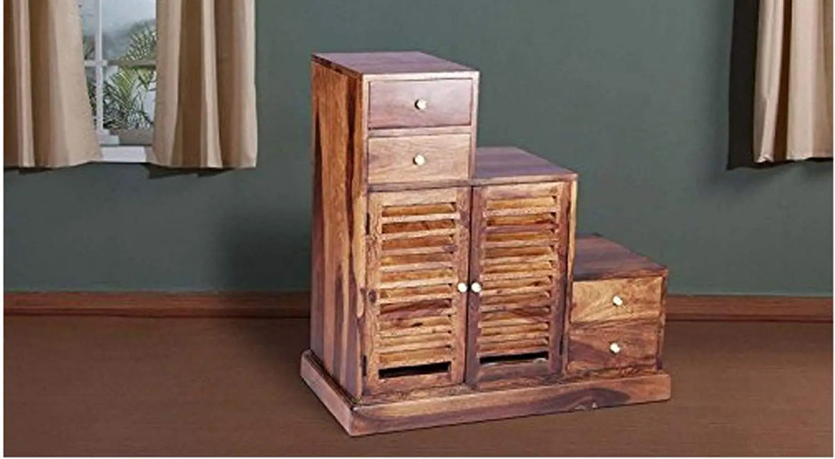 Sheesham Wood Storage Zuni Shoe Rack Cabinet for Living Room | 2 Shelf 4