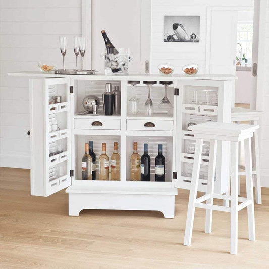 APRODZ Mango Wood Downer White Bar Cabinet with Wine Glass Storage for Living Room, Standard (bc-11)