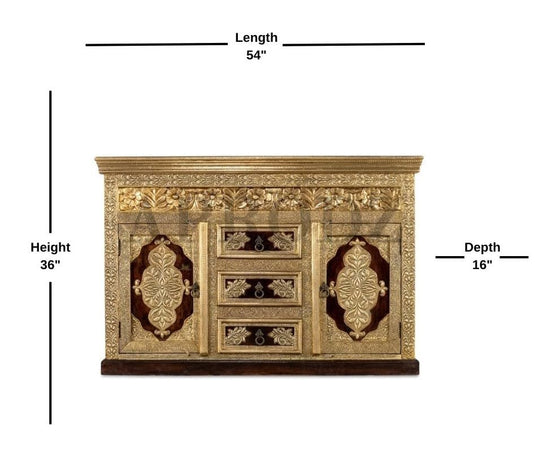 Translation missing: en.Wooden Brass Fitted Multipurpose Sideboard Storage Cabinet for Home (Multicolor) 