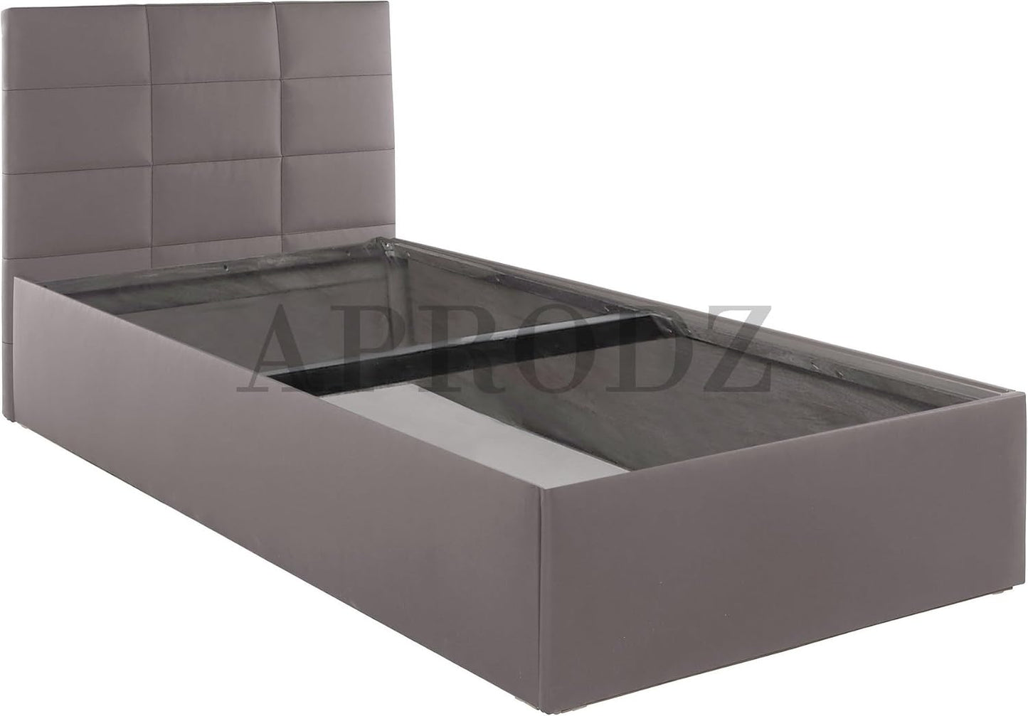 APRODZ Upholstered Single Size Bed with Box Storage (Light Grey Leatherette)