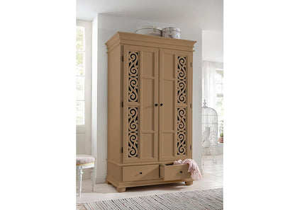Mango Wood Multipurpose Storage 2-Door Porto Wardrobe Almirah for Bedroom | Cream 