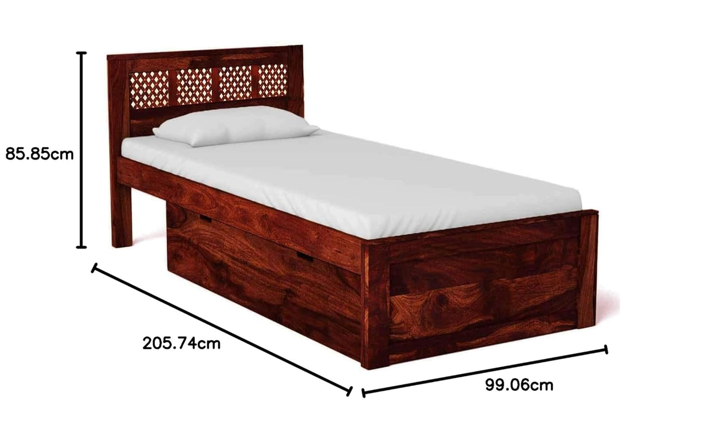 Sheesham Wood Storage Single Size Sion Bed for Bedroom Stylish