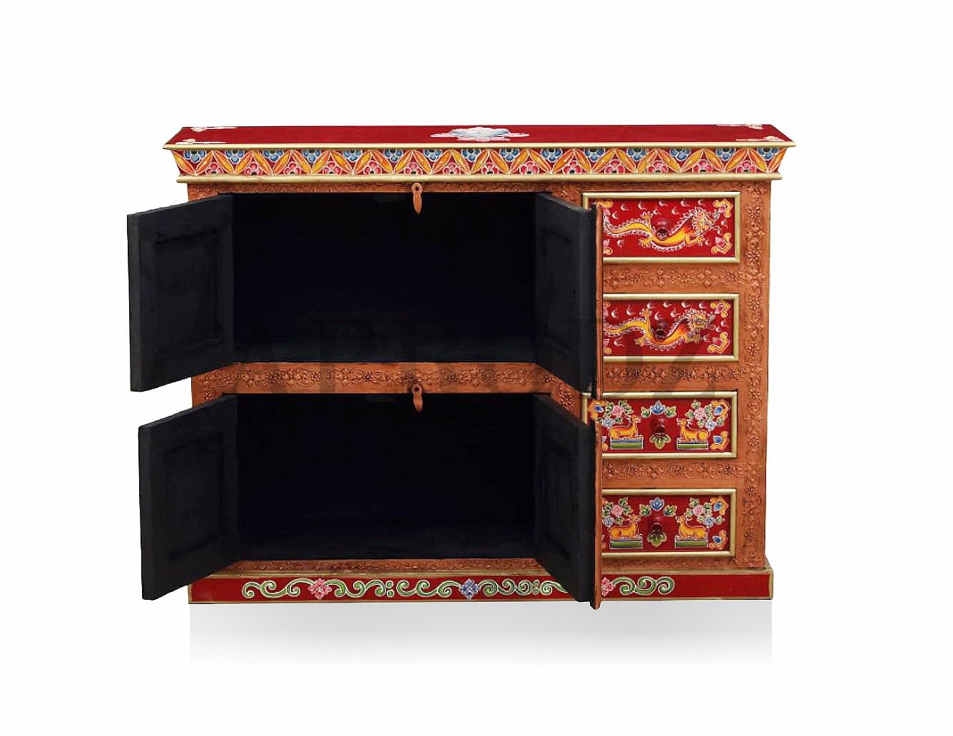 APRODZ Wooden Handpainted Multipurpose Sideboard Storage Cabinet for Home (Multicolor)