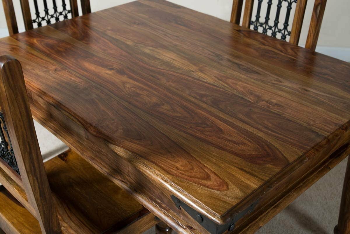 Solid Wood Bogota 4 Seater Dining Table Set for Home | Dining Furniture | Honey Finish