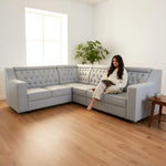L-Shaped Sectional 6-Seater Sofa with Tufted Back Padded Armrest Perfect Fabric Corner Sofa for Guests Living Room, Drawing Room, Office & Lounge (Light Grey) 