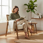Deleon Living Chair in Cane Back Upholstered | (Light Brown Finish) 