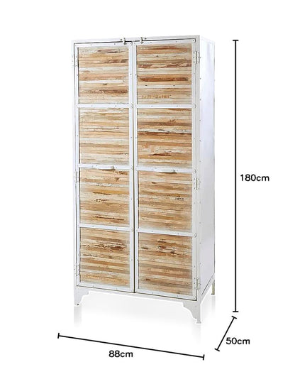 APRODZ Regenerada Metal and Recycled Wood 2-Door Wardrobe Storage Almirah (Recycled Wood - Natural + White Powderocated)