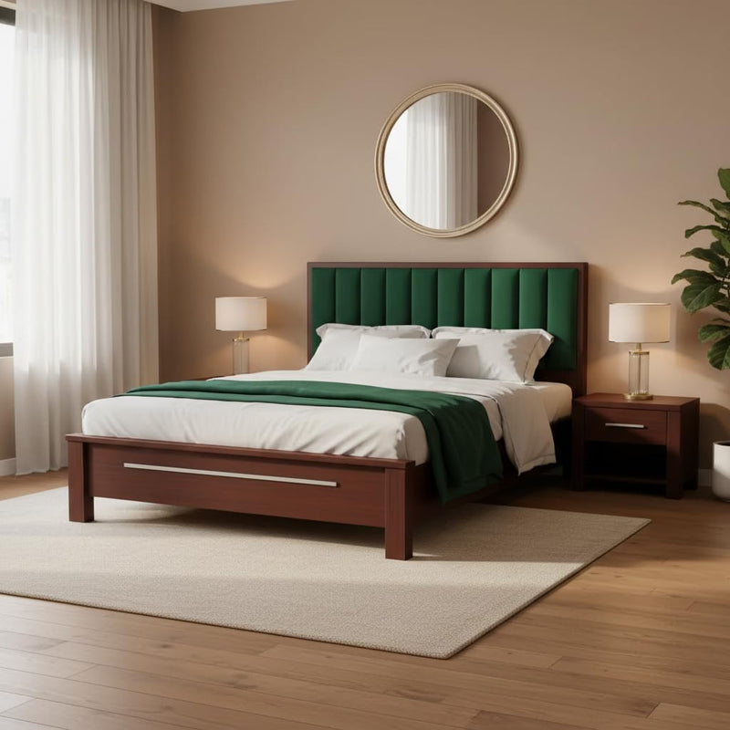 Sheesham Wood Bed | Queen Size Bed Without Storage | Solid Wood Double Bed with Tufted Headboard | Premium Cot Furniture for Bedroom | Bed Queen Size | Green 