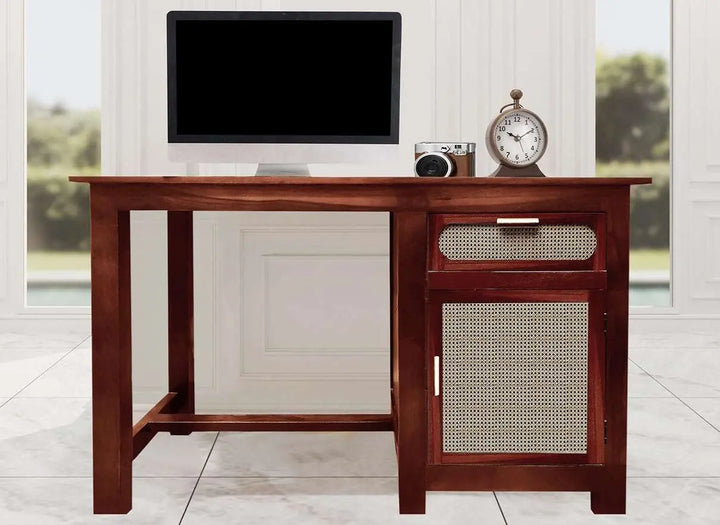 Translation missing: en.APRODZ Sheesham Wood and Cane Office Desk Study Computer Table for Study Room with 1 Drawer and 1 Door (Rosewood - Mahogany)