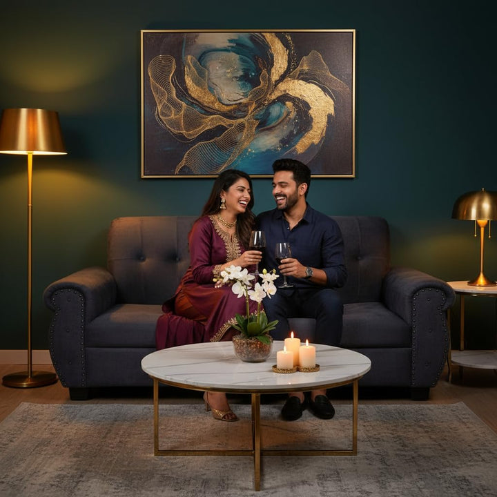 Translation missing: en.Modern Sofa Set 3 Seater Velvet Fabric Sofa Upholstered Chaise Lounge with Button Design, Living Room Furniture Sofa for Home &amp; Office 