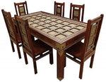 Sheesham Wood Brass 6 Seater Dining Table Set Honey Finish 