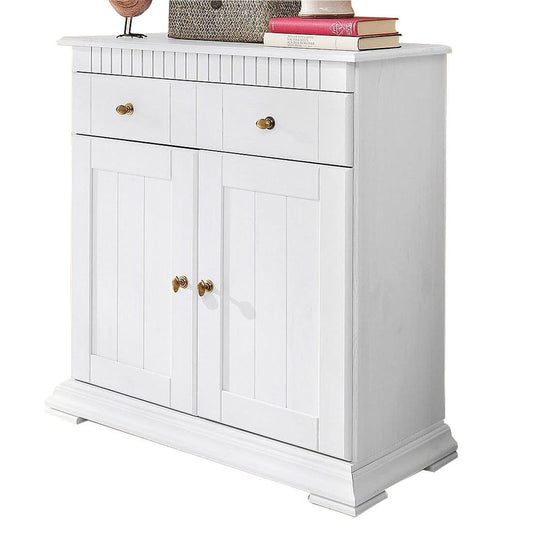 APRODZ Soild Wood Ciudad Sideboard Storage Cabinet with Two Door and One Drawer for Living Room | White Finish