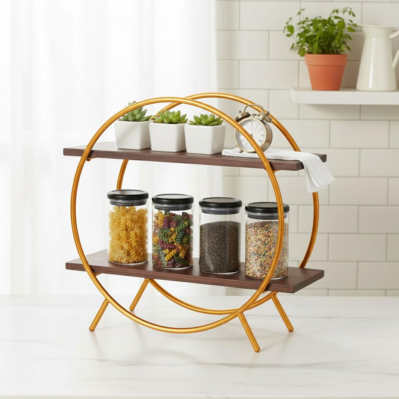 Multipurpose Kitchen Storage Rack – Metal & Wooden Masala Shelf 