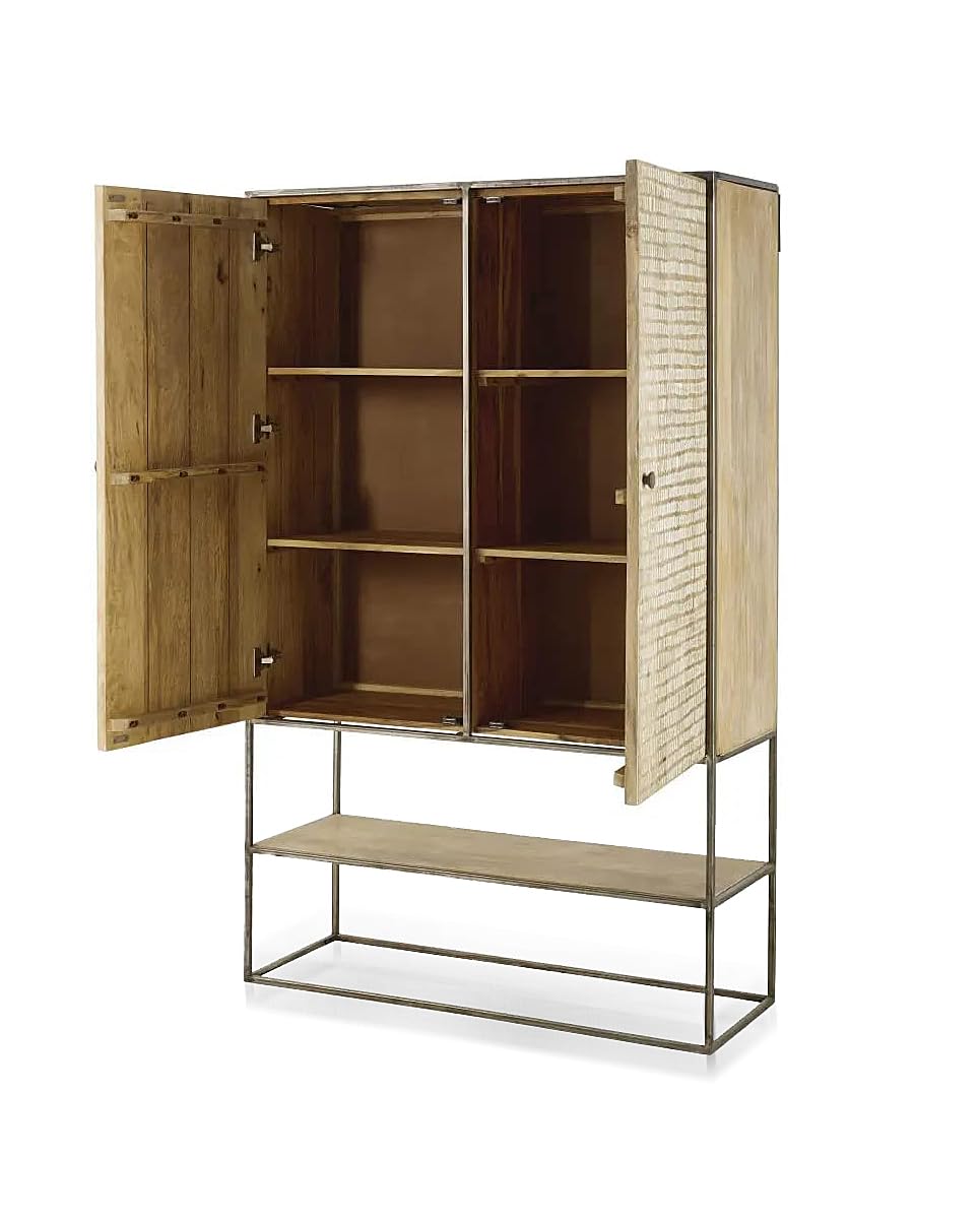 APRODZ Madera Metal and Mango Wood 2-Door Wardrobe Storage Almirah Cupboard for Cloths (Solid Wood - Natural)