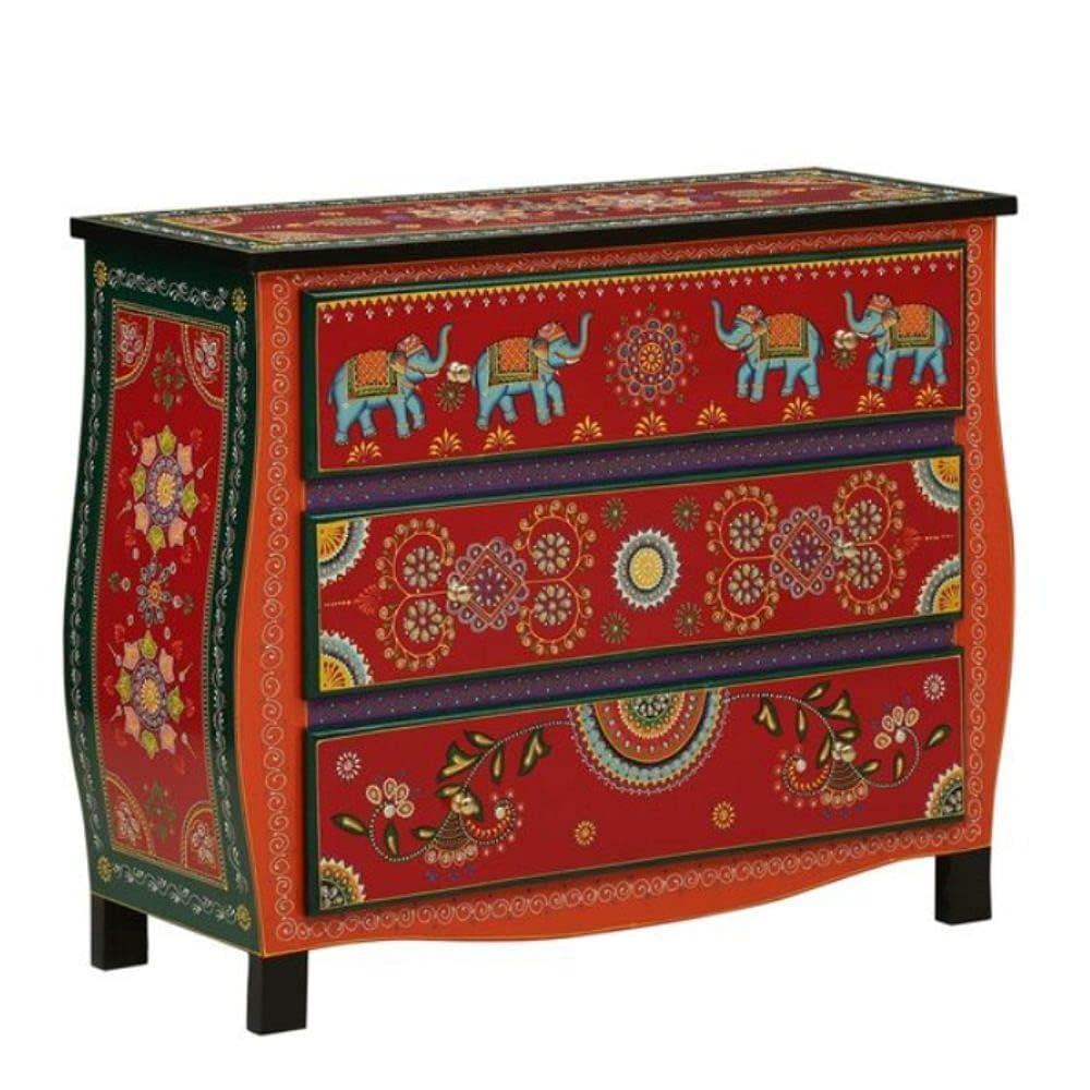 Wooden Handpainted Chest of Drawer | Wooden Antique Cabinet for Storage | Solid Wood Chest | Wooden Drawer Furniture | 3 Drawers