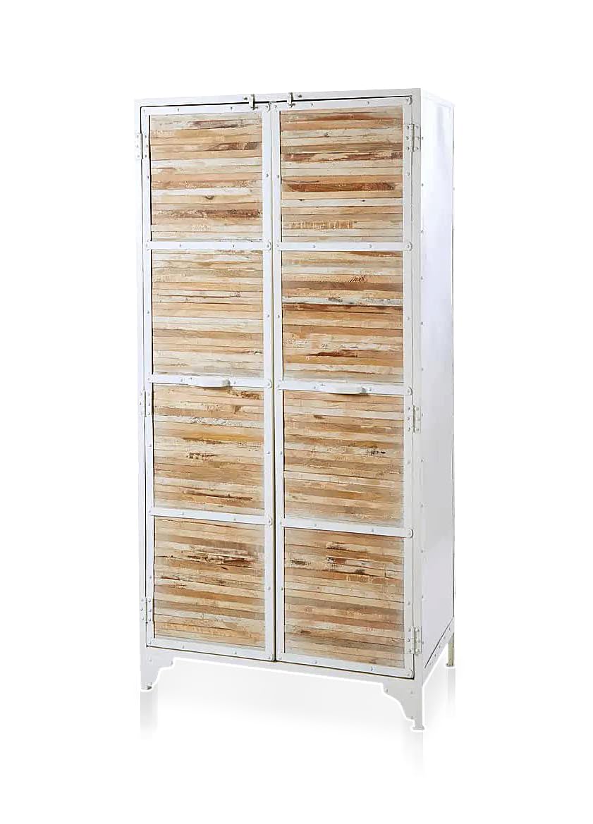 APRODZ Regenerada Metal and Recycled Wood 2-Door Wardrobe Storage Almirah (Recycled Wood - Natural + White Powderocated)