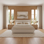 Upholstered Bed Frame with Channel Tufted Headboard, Beige + Leg Wood Black 