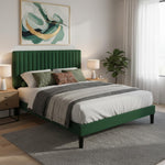 Upholstered Platform Bed with Adjustable Headboard, Leg Wood Black + Black Fabric 