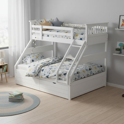 Sheesham Twin/Queen Bunk Bed with 2 Drawer Storage for Bedroom (Rosewood - Brown) 
