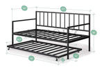 Suniz Twin Size Metal Daybed with Trundle Bed, (Foam Mattress -Metal - Black Powdercoated) 
