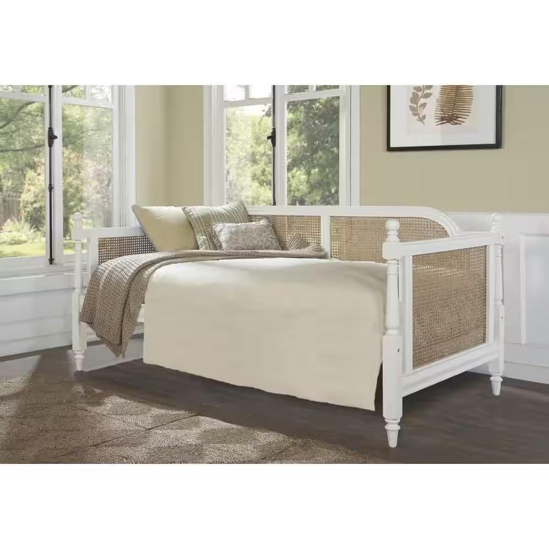 Kozlow Twin Size Mango Wood Cane Daybed (Solid Wood - White) 