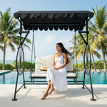 APRODZ Best Buy Steel Porch Jhula Swings Outdoor Iron Frame Deluxe Patio Garden Porch Canopy 3 Seats Swing with Bench 